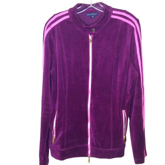 Boston Proper Velour Racer Stripe Wine Warm-Up Jacket Large - Picture 1 of 7
